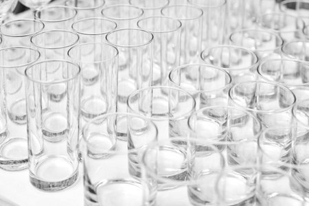 Row of water glasses on the table