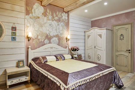 Moscow, Russia, 02.01.2019: decoration and design of modern bedroomのeditorial素材