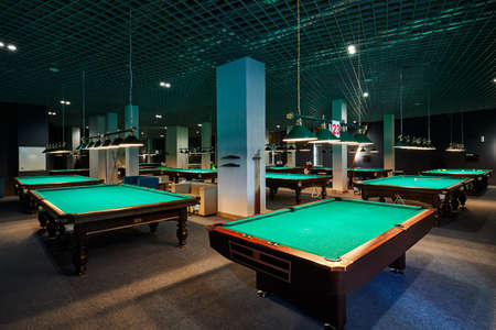 Minsk, Belarus, 02.02.2019: American billiards and pool, billiards tables interiorのeditorial素材
