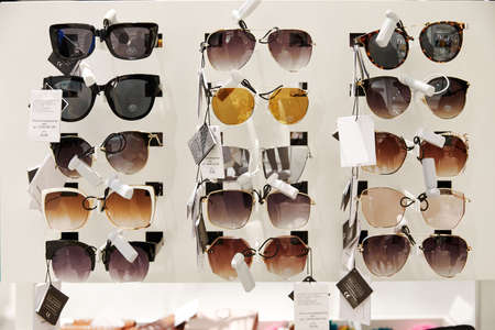 Moscow, Russia, 02.02.2019: Beautiful sunglasses on display, great designのeditorial素材
