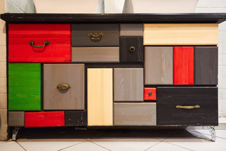 chest of drawers from many different and different sizes of drawers, creative, idea