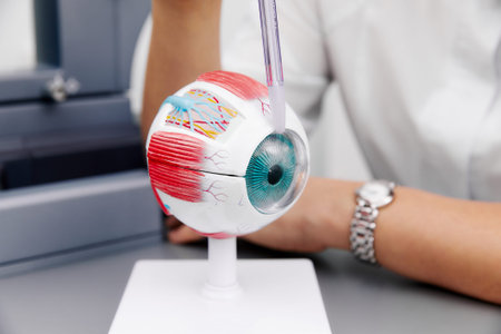 Enlarged anatomical eye model and laboratory samplers.