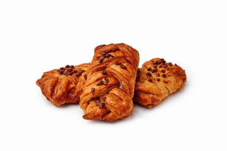Pies pile of fluffy puff dough with crisps isolated on whiteの写真素材
