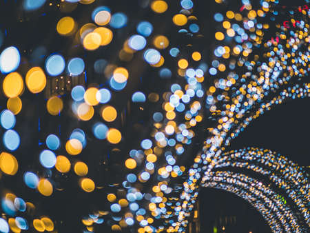 Colored lanterns adorn the evening streets of Seoul. South Korea Bokehの写真素材