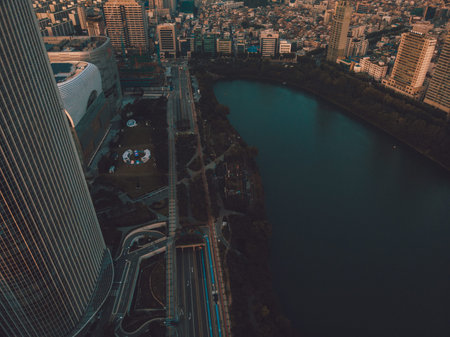 SEOUL / SOUTH KOREA - 08.28.2019: Amazing view on the lake in Seoul. Made by drone