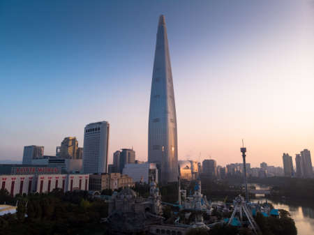 SEOUL / SOUTH KOREA - 09.30.2019: Sunrise in Seoul. Morning in big city. Made by droneのeditorial素材