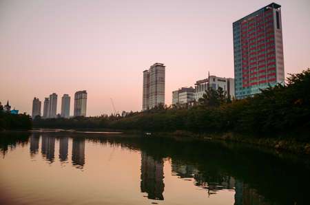 SEOUL / SOUTH KOREA - 09.30.2019: Sunrise in Seoul. Morning in big city. Made by droneのeditorial素材