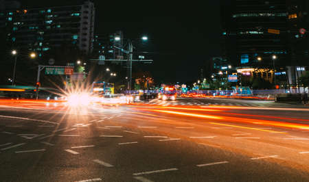 SEOUL / SOUTH KOREA - 10.23.2019: Night time in Seoul. Lights in big cityのeditorial素材