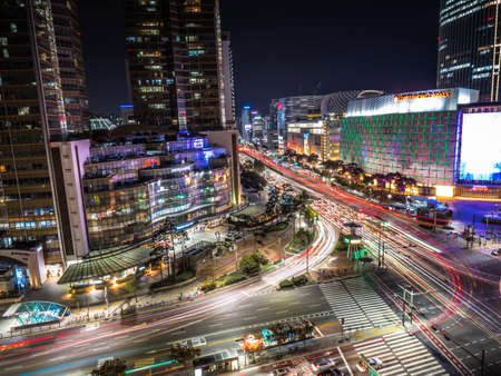 SEOUL / SOUTH KOREA - 10.23.2019: Night time in Seoul. Lights in big city. Made by droneのeditorial素材