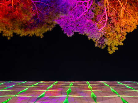 SEOUL / SOUTH KOREA - 10.23.2019: Night time in Seoul. Lights in big city. View from the earth to the skyのeditorial素材