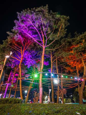 SEOUL / SOUTH KOREA - 10.23.2019: Night time in Seoul. Lights in big cityのeditorial素材