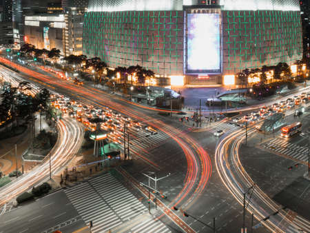 SEOUL / SOUTH KOREA - 10.23.2019: Night time in Seoul. Lights in big city. Made by droneのeditorial素材