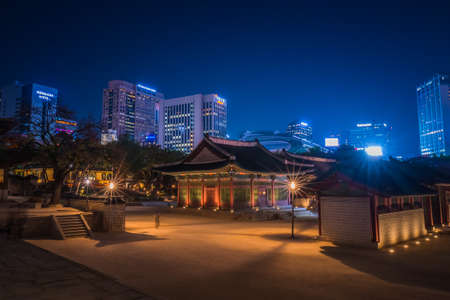 SEOUL / SOUTH KOREA - 10.30.2019: National architecture of Seoul, preserved to this day. Beautiful evening viewのeditorial素材