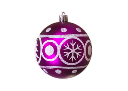 Christmas festive purple balloon with the image of a spruce and snowflakes for decoration on a white background, isolated, soft focusの写真素材