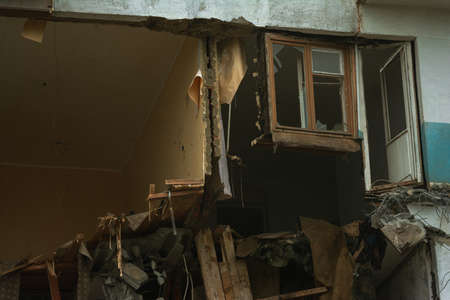 Demolition of a building recognized as emergency housingの写真素材