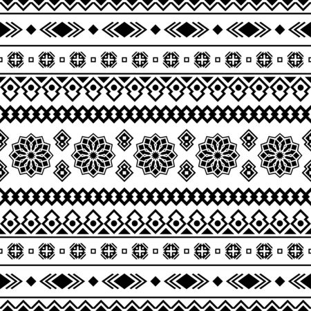 Seamless Etnic Pattern in black and white color. BW Tribal Aztec Patternのイラスト素材