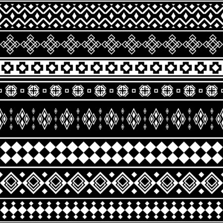 Stripe ethnic seamless pattern. Aztec, peruvian, mexican design Illustration vector in black and white color. eps 10のイラスト素材
