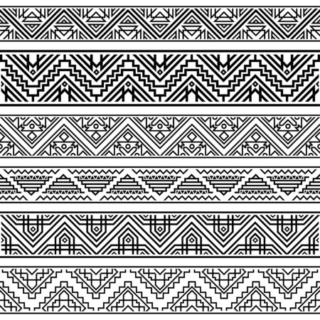 Set Tribal geometric ethnic pattern. Ikat illustration design vector. Aztec, inca, navajo background. EPS 10のイラスト素材