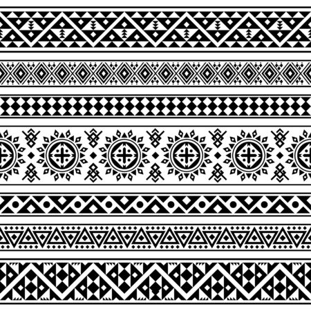 Ikat Ethnic Seamless Aztec Pattern Illustration Design black white color, Ikat, geometric pattern, native Indian, Navajo, Incaのイラスト素材