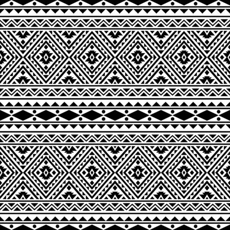 Aztec ethnic seamless pattern design in black and white color. Ethnic Illustration vector.のイラスト素材