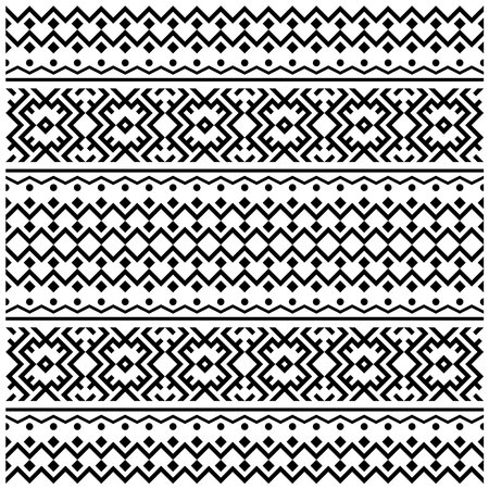 Tribal striped seamless pattern. Geometric black-white background