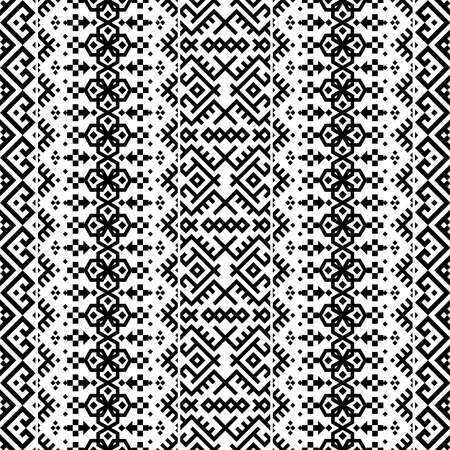 Ikat Aztec ethnic seamless pattern design in black and white color. Ethnic Illustration vector.のイラスト素材