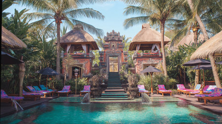 Tropical swimming pool in Ubud, Bali, Indonesiaの素材