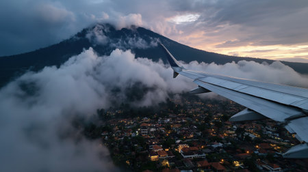 Aerial view of the city of Bali from an airplane.の素材