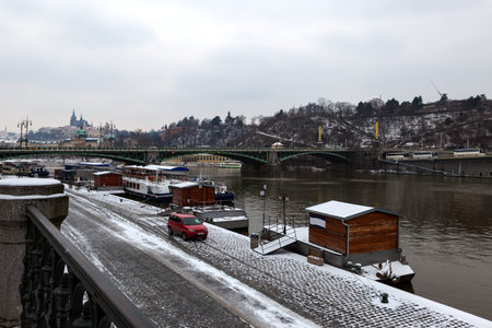 The bridge over the Vltava river in Prague, Czech Republicの写真素材
