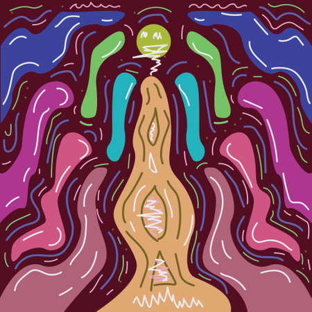Trendy vector with creative doodle art. Design backgrounds for wallpaper, cover. Hand drawn abstract card, pastel and dark colors. Vector illustrationのイラスト素材