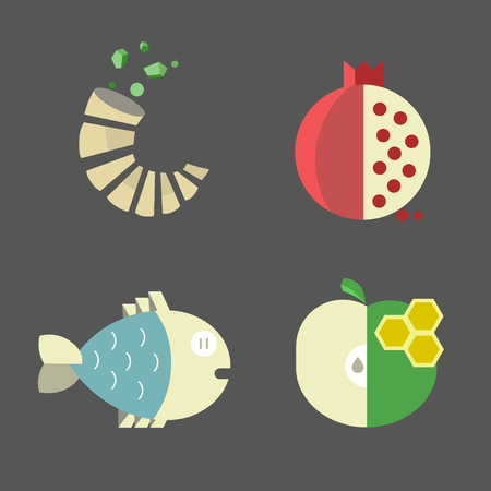 Set of Jewish new year icons, Happy Shana Tova. "Happy New Year" (Hebrew)のイラスト素材