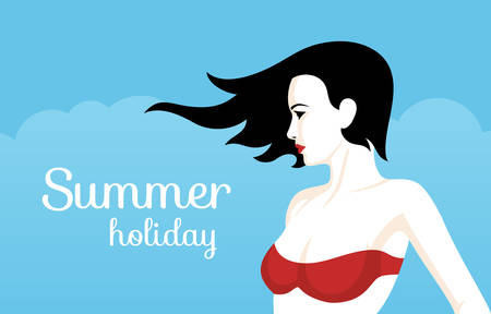 Summer retro poster girl the beach vintage background のイラスト素材