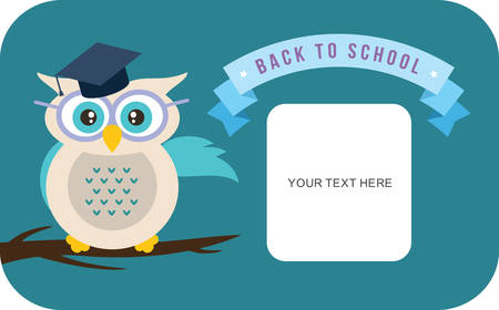 Cartoon school owl vector background. Back to school illustration. のイラスト素材
