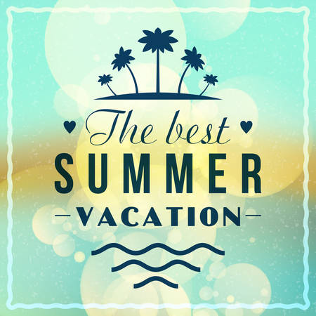 Retro summer holidays poster with badge. Vector backgroundのイラスト素材
