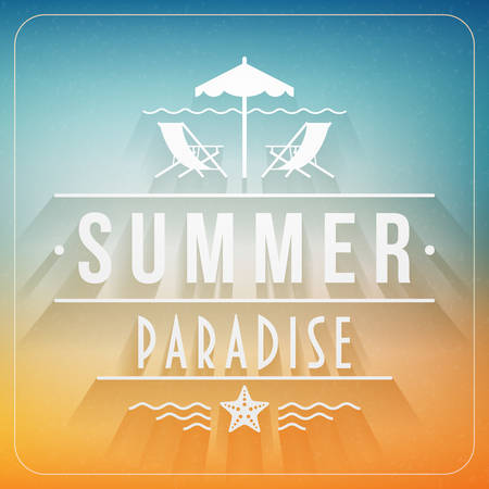 Retro summer holidays poster with badge. Vector backgroundのイラスト素材