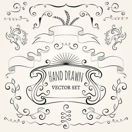 Hand drawn set vintage style vector design elements のイラスト素材