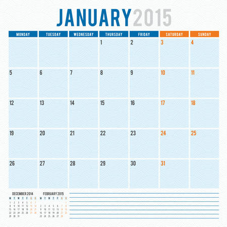 Calendar planner 2015 template week starts mondayのイラスト素材