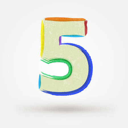 Alphabet letter number five. Watercolor vector paint design element のイラスト素材