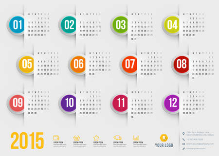 Calendar 2015 vector template week starts mondayのイラスト素材