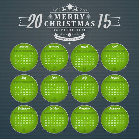 Calendar 2015 vector template week starts mondayのイラスト素材