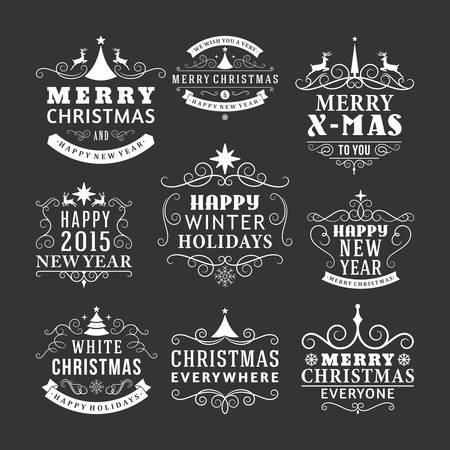 Christmas decoration set of calligraphic and typographic design elements, labels, symbols, icons, objects and holidays wishesのイラスト素材