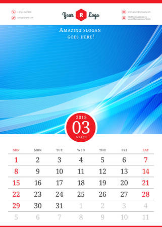 Calendar 2015. Vector template with abstract background. Week starts sundayのイラスト素材