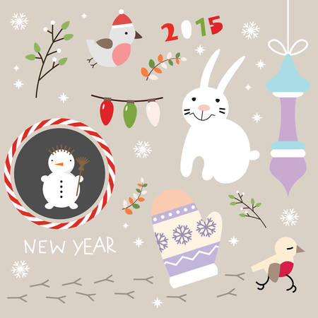 Christmas decoration set of design elements, labels, symbols,  objects and holidays wishesのイラスト素材