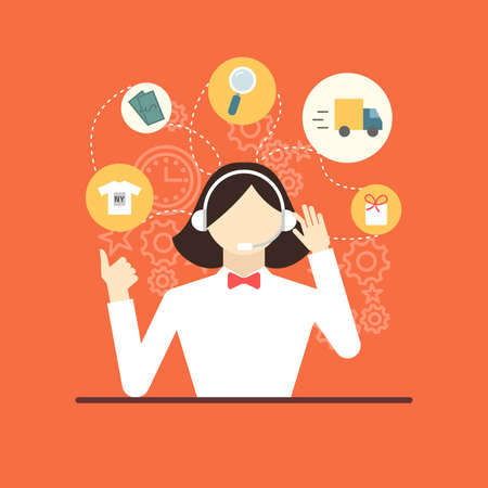 Technical support assistant woman flat design vector illustrations.のイラスト素材