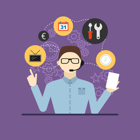 Technical support assistant man flat design vector illustrationのイラスト素材