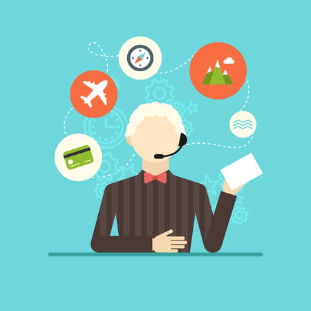 Technical support assistant man flat design vector illustrationのイラスト素材