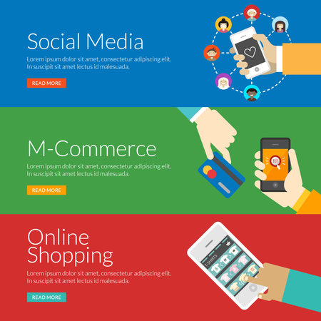 Flat design concept for social media, m-commerce and online shopping. Vector illustration for web banners and promotional materialsのイラスト素材