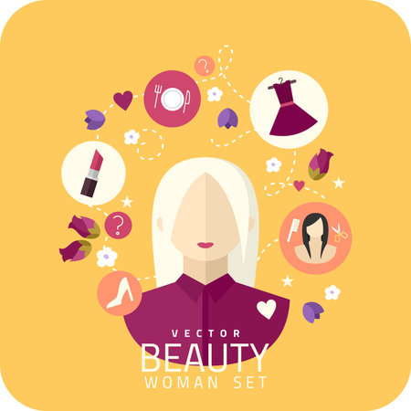 Shopping woman and makeup icons flat vector illustrationのイラスト素材