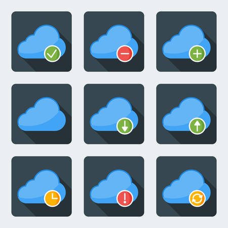Flat style icon set for web and mobile application. Cloud computing and storageのイラスト素材