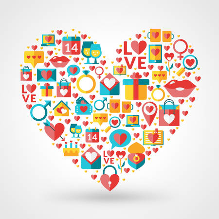 St. Valentine's Day card design. Heart made of love iconsのイラスト素材